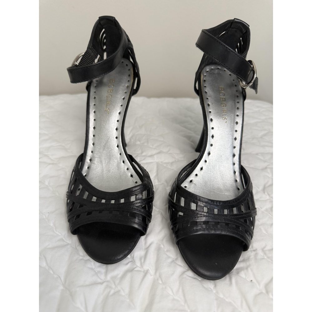 BCBGirls Women's Size 7 Black Caged Ankle Strap Stiletto Open toe High Heel